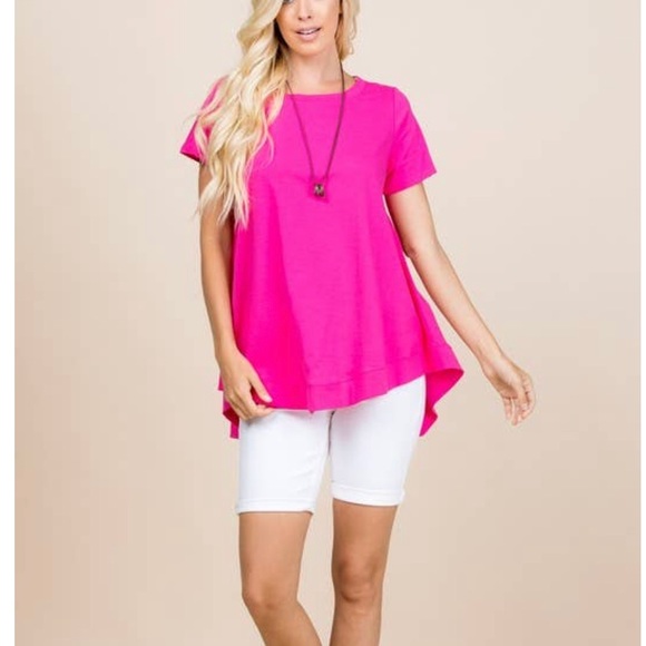 Cotton Casual Short Sleeve Top with Asymmetrical Hem Detail - Picture 3 of 3